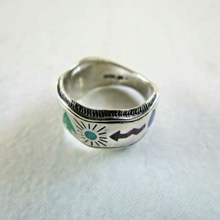 Carolyn Pollack Chip Ring Sterling Inlaid Zuni Turquoise Ring Sz 6.  5 6.  4g