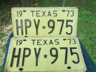 Vintage 1973 Texas Automobile License Plates Pair Hfl 512