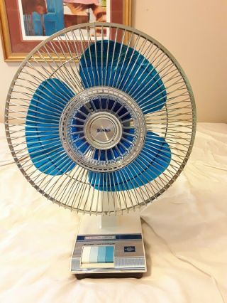 Vintage Lasko 3 Speed 12 " Oscillating Fan Blue Blades Great
