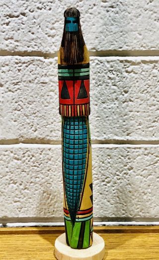 10” Zuni Shakalo Zia Katsina,  Long Hair Kachina Blue Corn Maiden By C.  Charley