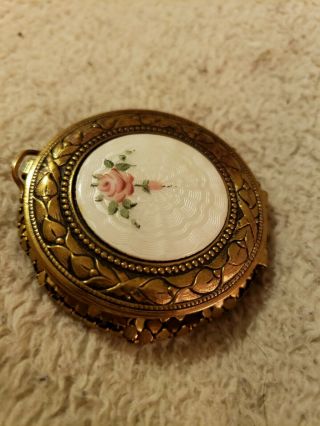 Rare Antique/vintage Evans Gold Mesh Guilloche Rose Enamel Ladie 
