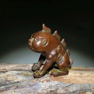2.  36 " Collect Old China Pure Copper Carving Human Face Beast Tea Pet Statue