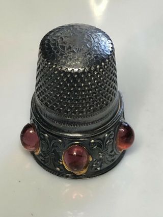 Sterling Silver Thimble Marked 925 With Cabochons