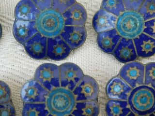 Lovely Vintage Set of 6 Silver & Blue Enamel Fancy Button 2