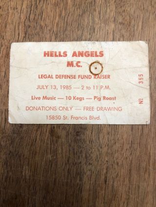 Vintage 1985 Hells Angels Legal Defense Fundraiser Ticket