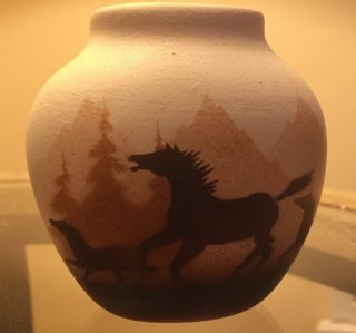 Cedar Mesa Native American Handmade and Painted Pottery Wild Horses Bud Vase 2