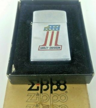 Vintage 1979 - 80 // / Harley Davidson 1 Motorcycle Advertising Zippo Lighter - Box
