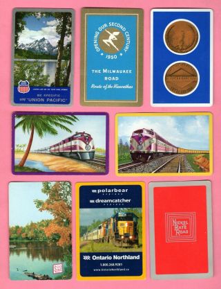 8 Single Swap Playing Cards Train Ads Railroad Souvenirs Vintage Transportation