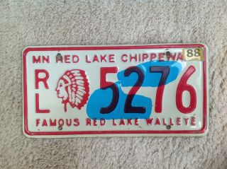 Mn Red Lake Chippewa 1988 License Plate