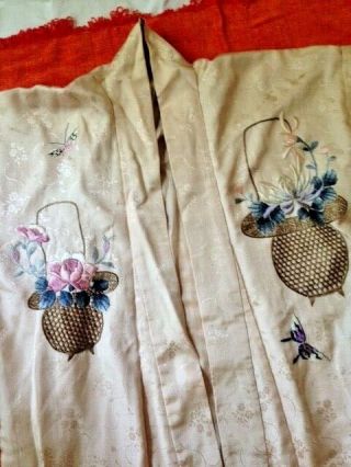 Japanese silk Kimono hand embroidered baskets of flowers 3