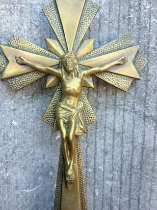 Antique Vintage Art Deco Priests Nun Bronze Wall Cross Crucifix Jesus Corpus