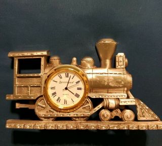 Pewter Locomotive Train Metal Decorative Spootique 7336 With Clock Vintage.