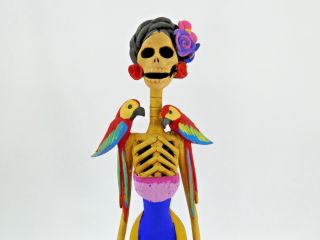 Frida Kahlo Catrina Handmade Clay Figurine Day Of The Dead Mexican Folk Art 15 "