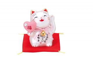 Fortune Pottery Maneki Neko Beckoning Cat Lucky Heart Am - Y7548 Good Luck Japan