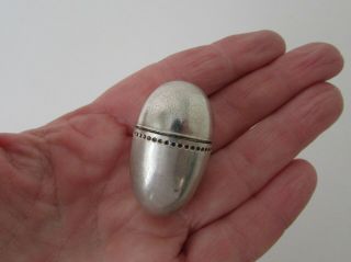 Antique Silverplate Bronze Sewing Egg Case Holder Thimble Thread Needles