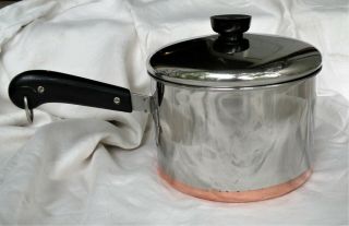Vintage 3 Qt Revere Ware Copper Clad Sauce Pan Pot With Lid Lays Flat