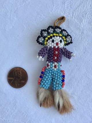Vintage Native American Zuni Chief Seed Bead Rabbit Foot Claw Lucky Doll Charm