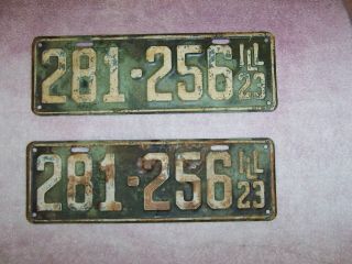 Matching Pair License Plate 1923 Illinois 281 256 Solid Rat Rod Mancave