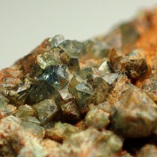 Scorodite Blue Fine Crystals On Quartz Drakelands Mine,  Devon,  Uk