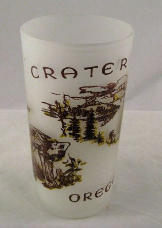 Vintage Frosted Souvenir Glass Crater Lake Oregon Bear Deer 5 " High 10 Oz.