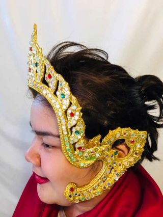 Traditional Thai Dance Gold Costume Headdress Crown Princfss Cambodia Tiara Ram