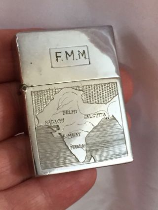 Vintage Flip Top Pocket Lighter - Map Of India - Stamped D & Co.