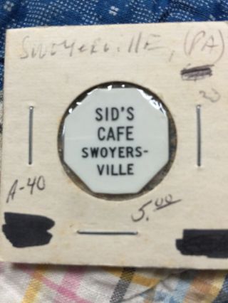 Vintage Sids Cafe Swoyersville Pa Plastic Token
