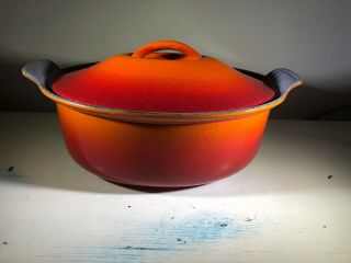 Vintage Le Creuset Flame Orange Enameled Cast Iron Dutch Oven 24