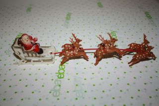 Vintage Mini Christmas Plastic Santa In Sleigh Pulled By 6 Reindeer,  Hong Kong
