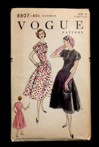 Uncut Vintage Vogue 8807 Sewing Pattern 1950s Women’s Classic Dress Sz 14