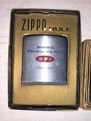 2 - VINTAGE ZIPPO RULE/KNIFE W BOX ADS for (Bonnie Products BPI Ohio) 2