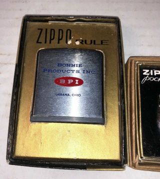 2 - VINTAGE ZIPPO RULE/KNIFE W BOX ADS for (Bonnie Products BPI Ohio) 5