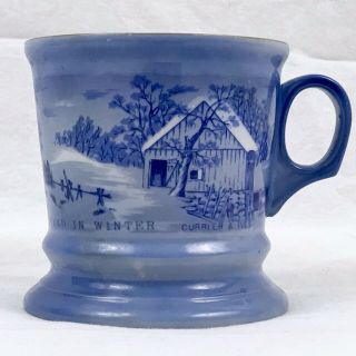 RARE Vintage Currier & Ives Homestead in Winter Shaving Mug blue & white Cup 2