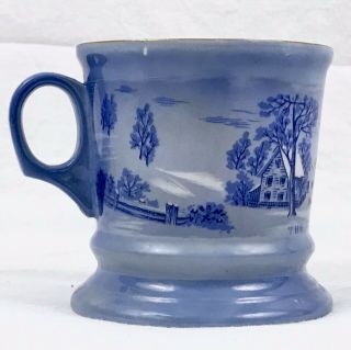 RARE Vintage Currier & Ives Homestead in Winter Shaving Mug blue & white Cup 3