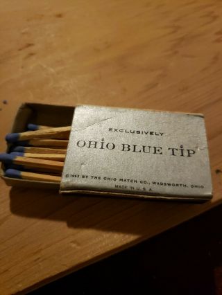 Vintage FULL BOX Ohio Blue Tip Matches Ohio Match Co Wadsworth Ohio 20 cu.  in. 3