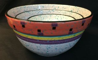 Paradise Treasure Craft Usa Ceramic Nesting Bowl Set Red Blue Purple Yellow