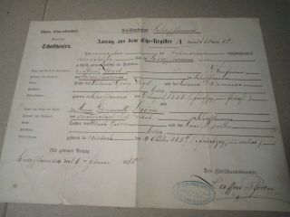 Antique 1880 German Marriage Certificate