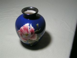 Japanese Cloisonne Vase Flower Painted Blue Color 7 Inch /kokusui Shippo Enamel