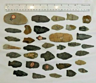 Group Of Thirty - Seven (37) Pa & Nj Native American Indian Arrowhead Artifacts