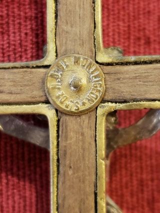 ANTIQUE FRENCH BRASS CRUCIFIX / SKULL & BONES WITH WOOD INLAYS 5