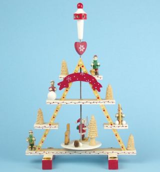 Vintage Erzgebirge Style Christmas Tree Pyramid Santa Snowballs Trees
