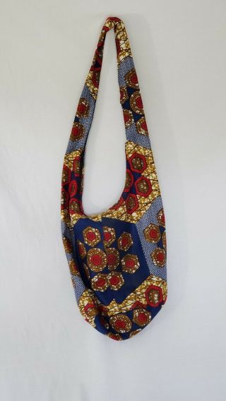 African Rwanda Partners Cloth Bag Purse Made In Rwanda Pattern Blue Gold Red
