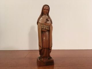 Vintage Hand Carved Wood St Teresa Statue / Figurine Italy 8 "