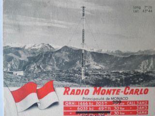 Qsl Card From Radio Monté - Carlo (rmc) Monaco 1957