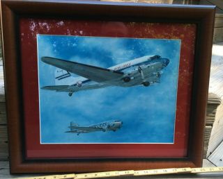 Piedmont Airlines Dc - 3 Painting N44v - Past And Present (drawlins) Framed,  20x16in