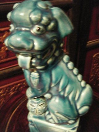 Statue Chinese Porcelain Foo Dog Figurine Turquoise Blue