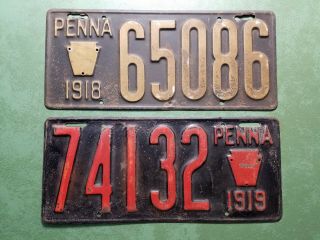1918 And 1919 Pennsylvania License Plates