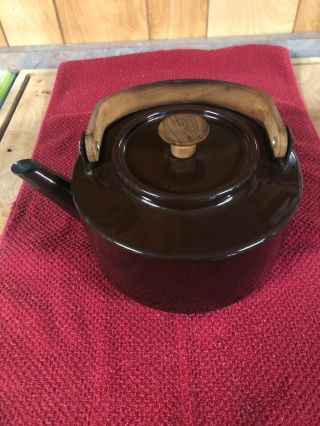 Vintage Copco Tea Kettle Michael Lax Design Brown Enamel Teak Handle 117 Spain