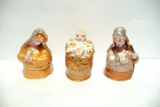 Thimble Heavier Pewter & Handpainted Enamel 3pc Manger Set With Crystals Beauty