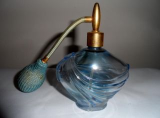 Vintage Blue Crystal Art Deco Glass Perfume Bottle Atomizer Made In France Vca